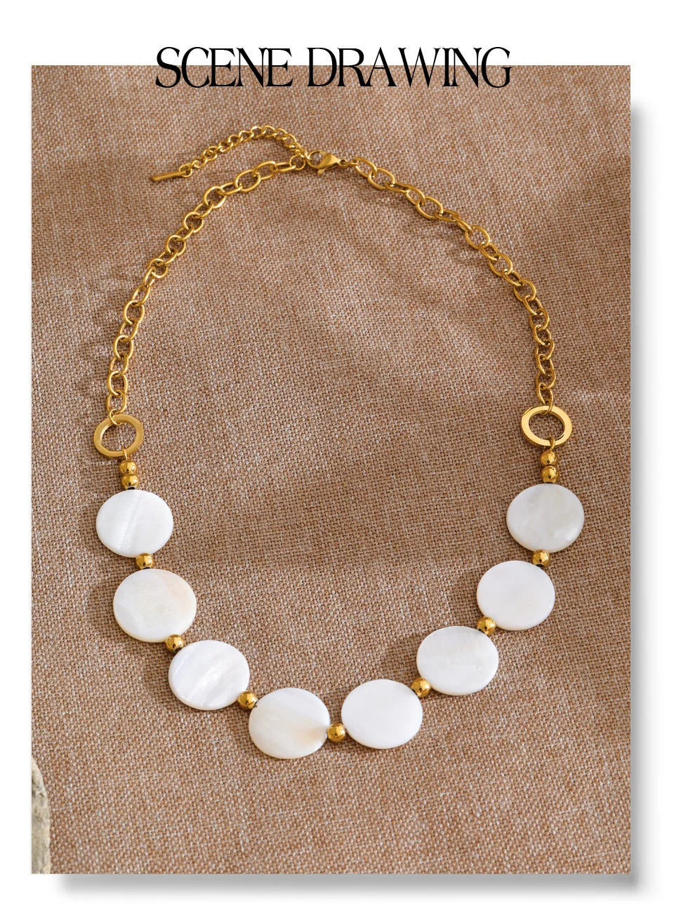 Shell geometric chain necklace in gold-plated stainless steel with shell.