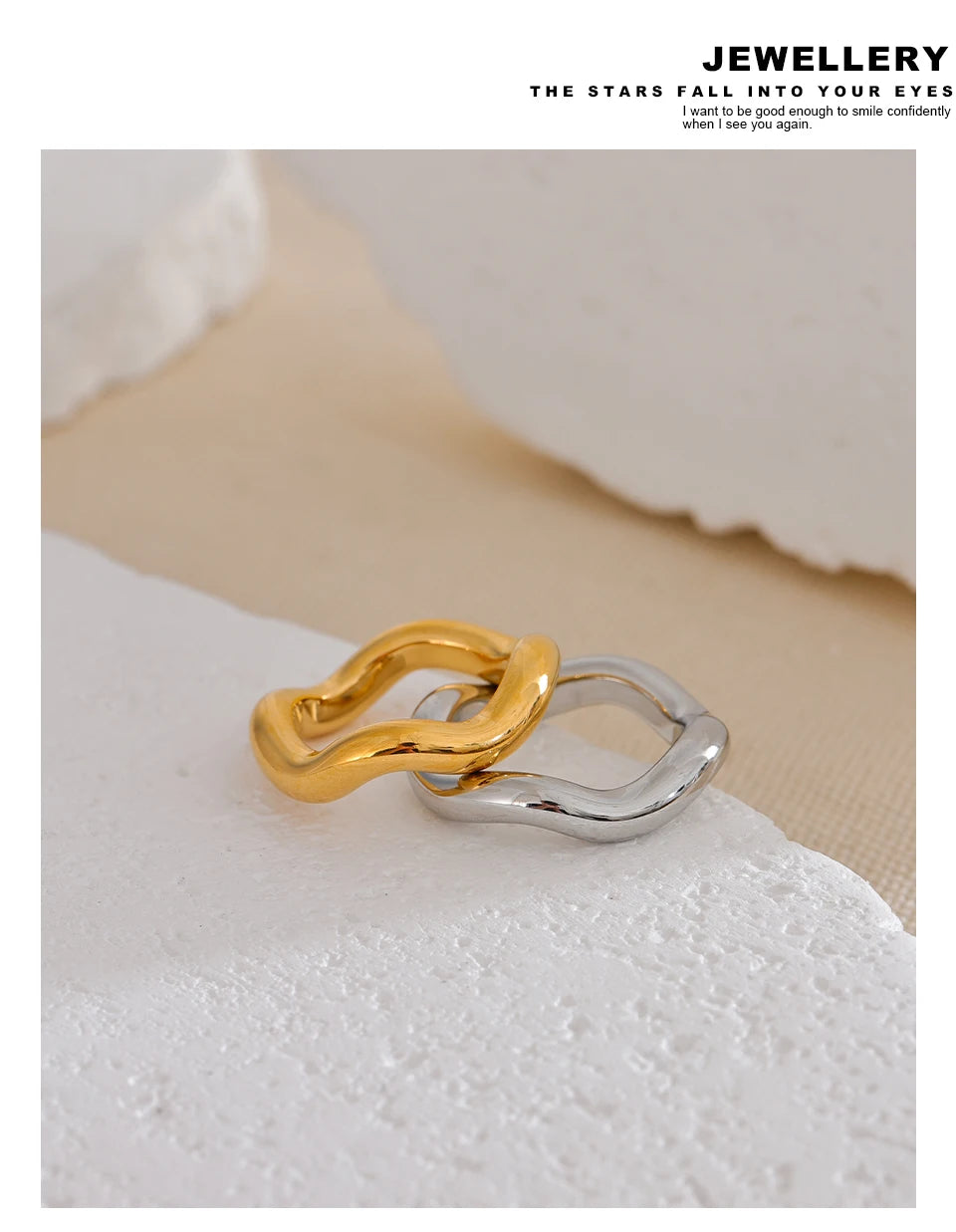 Geometric ring in 18K gold-plated stainless steel.