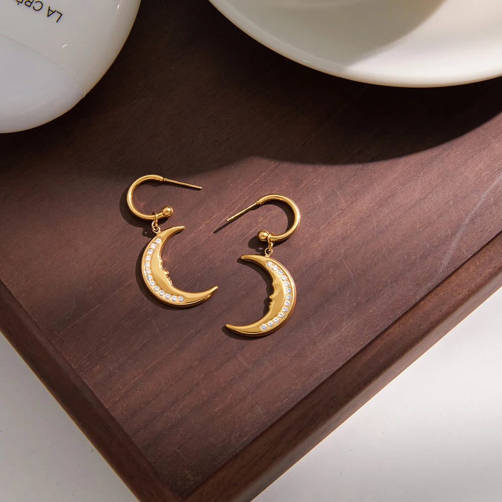 Crescent Moon Drop Earrings — Stainless Steel · PS074