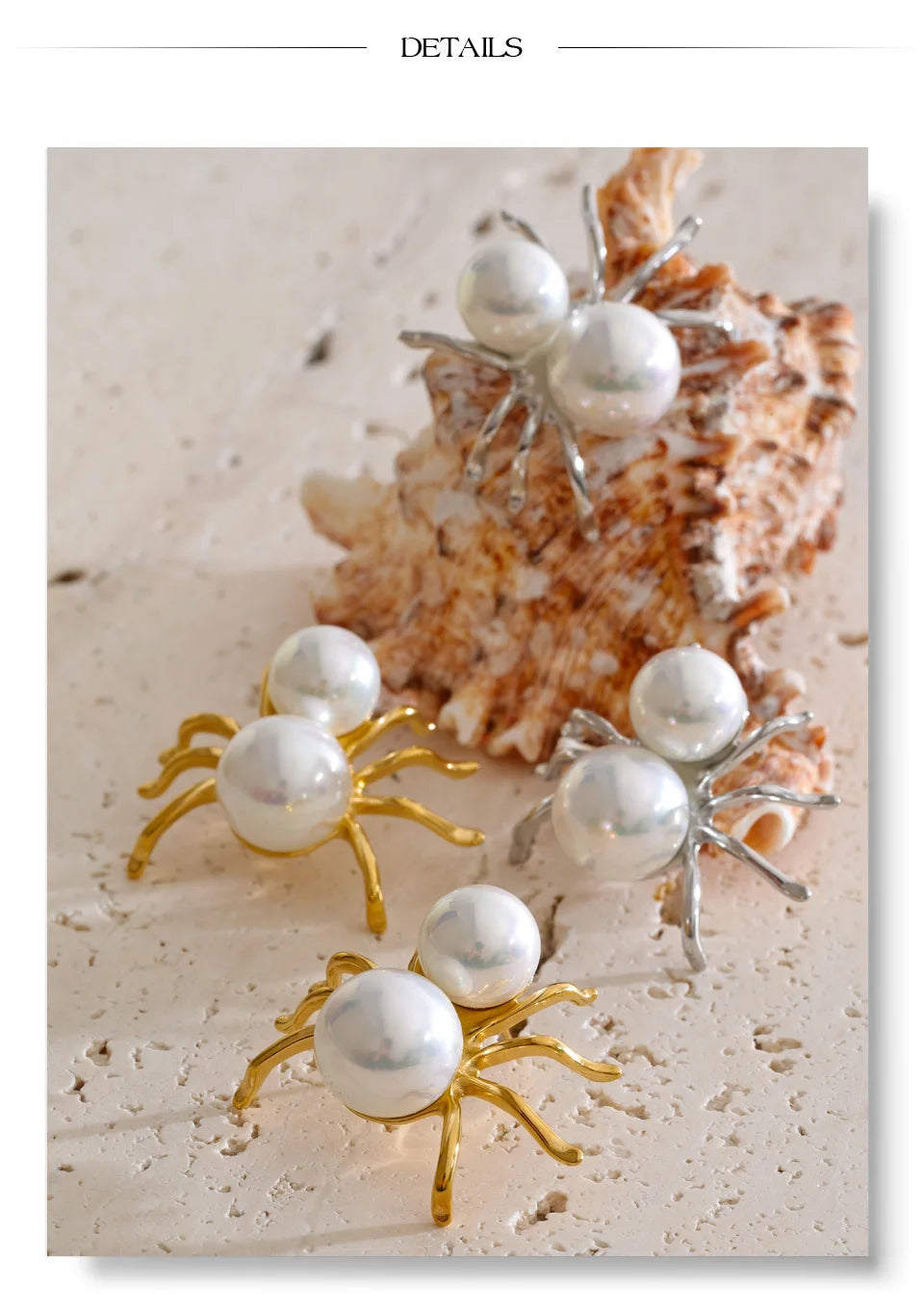 Pearl geometric earrings in gold-plated stainless steel with pearl.