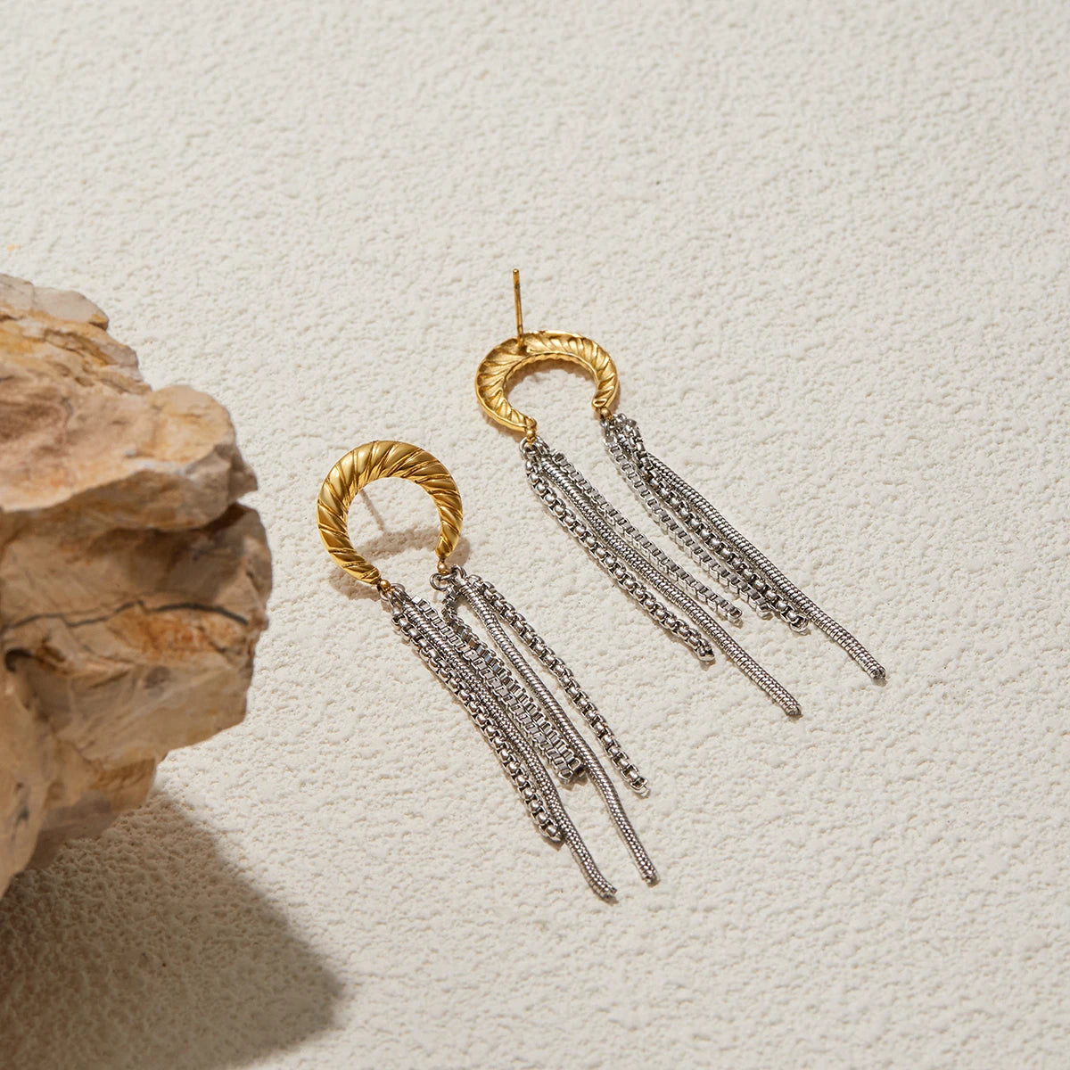 Moon Chain Drop Earrings — Stainless Steel · PS073