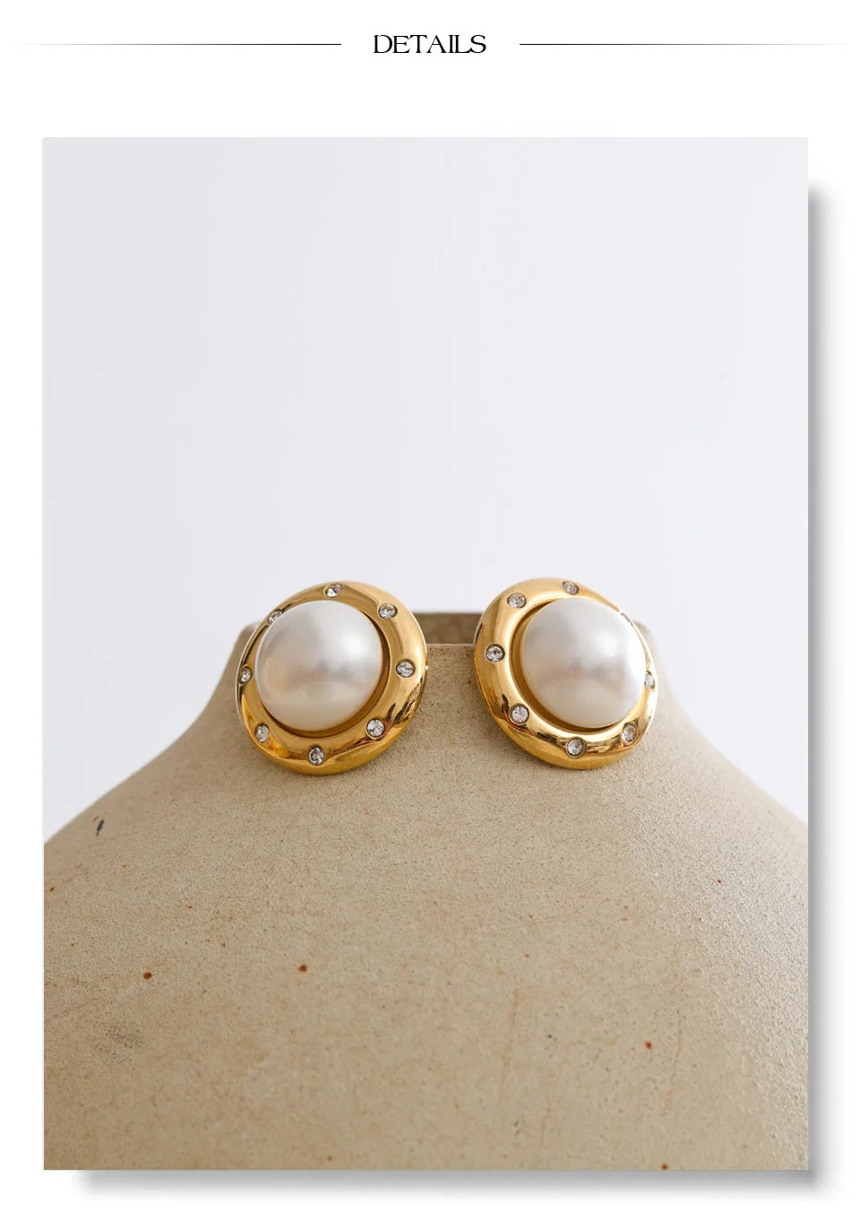 Cubic Zirconia Pearl Geometric Earrings — Gold-Plated Stainless Steel with Pearl and Cubic Zirconia · PS1536