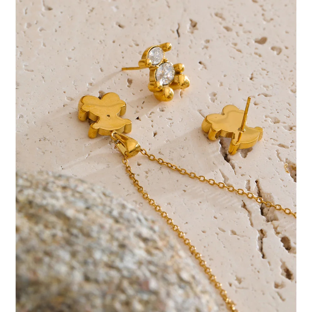 Cubic Zirconia Geometric Earrings — Gold-Plated Stainless Steel with Cubic Zirconia · PS1449