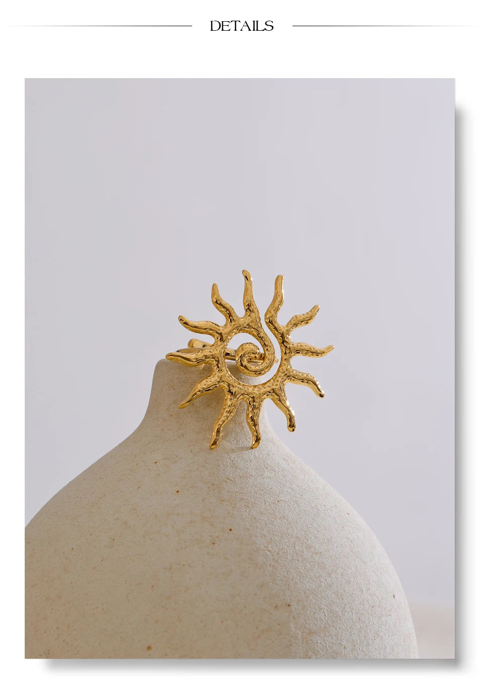 Sun geometric ring in 18K gold-plated stainless steel.