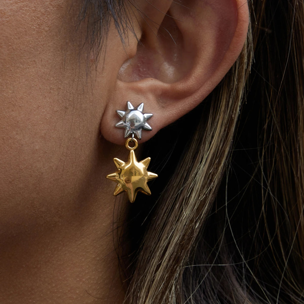 Two-Tone Sun Earrings — Stainless Steel · PS371