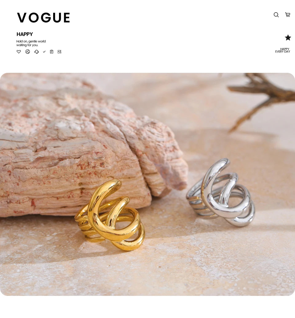 Geometric ring in gold-plated stainless steel.
