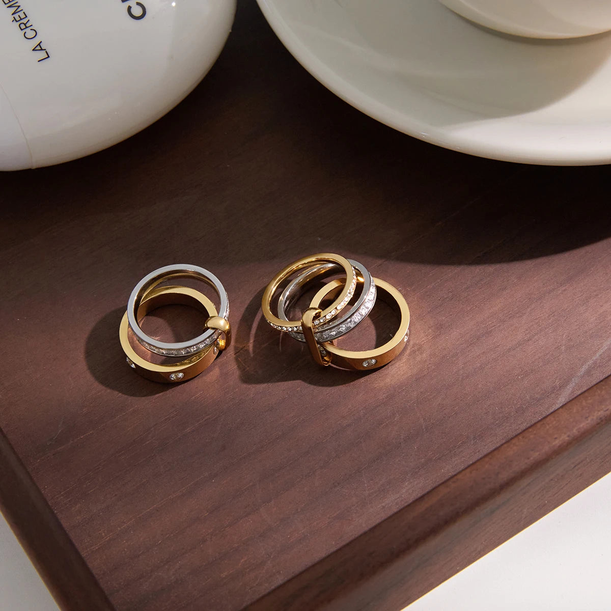 Two-Tone CZ Ring — Stainless Steel · PS355