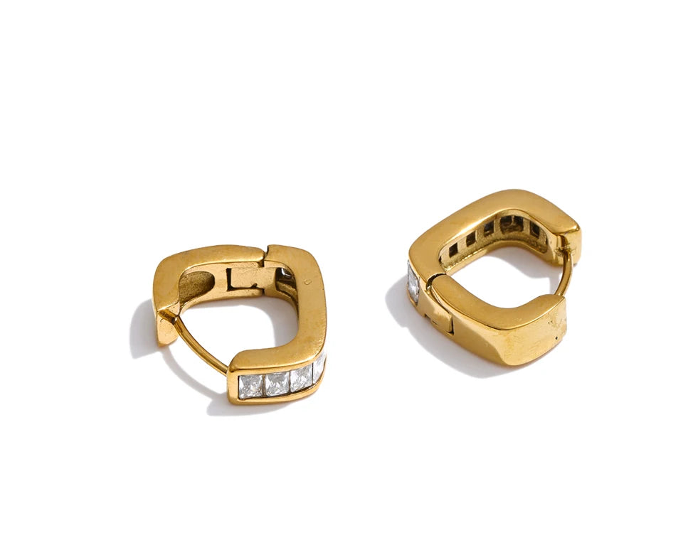Cubic Zirconia Heart Earrings — Gold-Plated Stainless Steel with Cubic Zirconia · PS1246