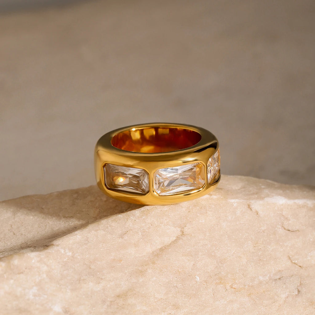 CZ Square Ring — Stainless Steel · PS287