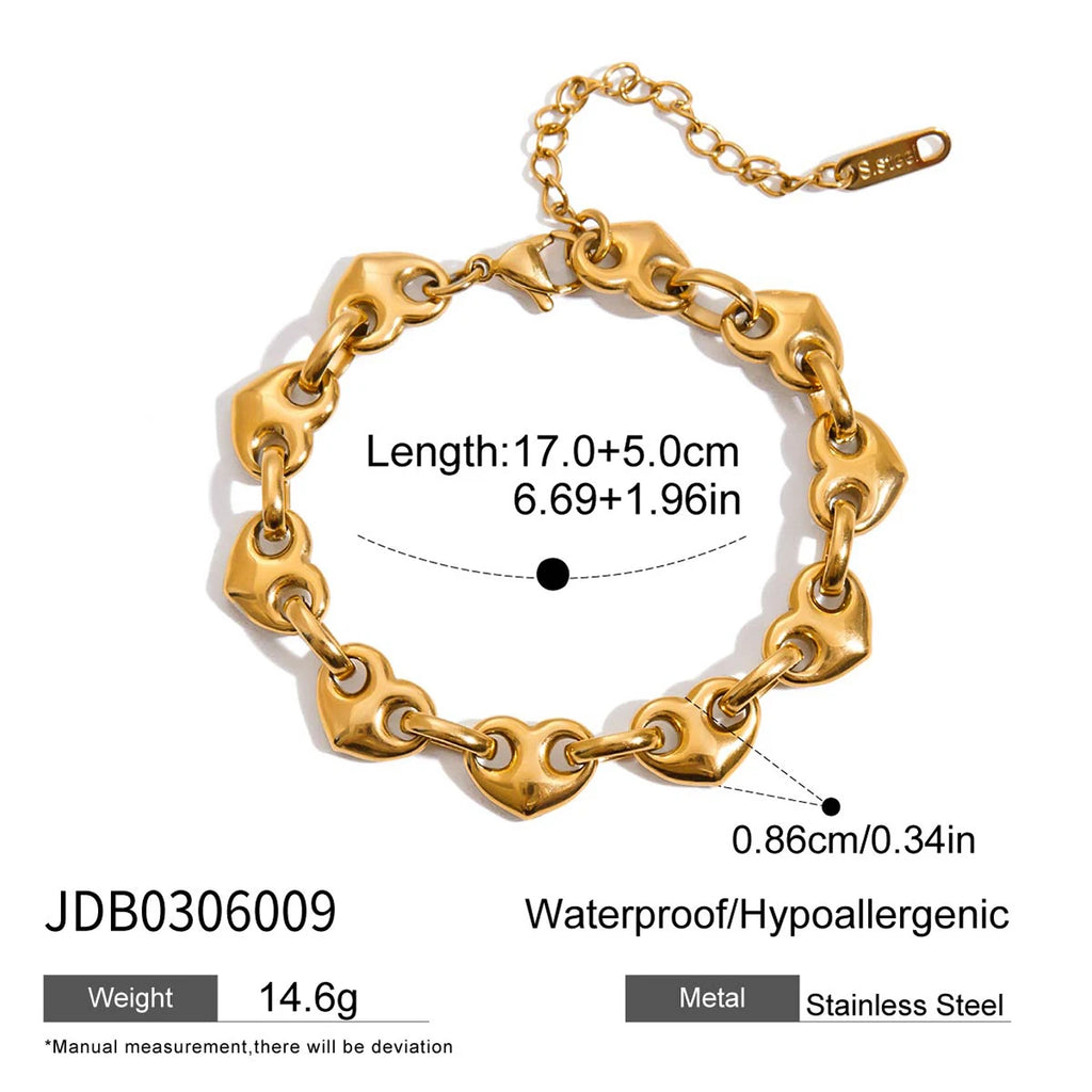 Two-Tone Heart Link Bracelet — Stainless Steel · PS361