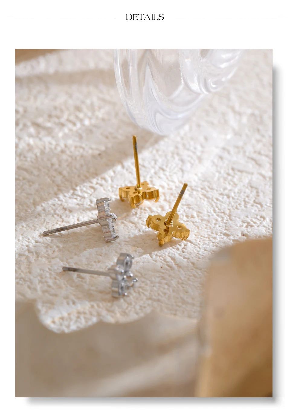 Cubic Zirconia Flower Earrings — Gold-Plated Stainless Steel with Cubic Zirconia · PS2236