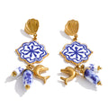 Blue shell enamel earrings in gold-plated stainless steel with shell and enamel.