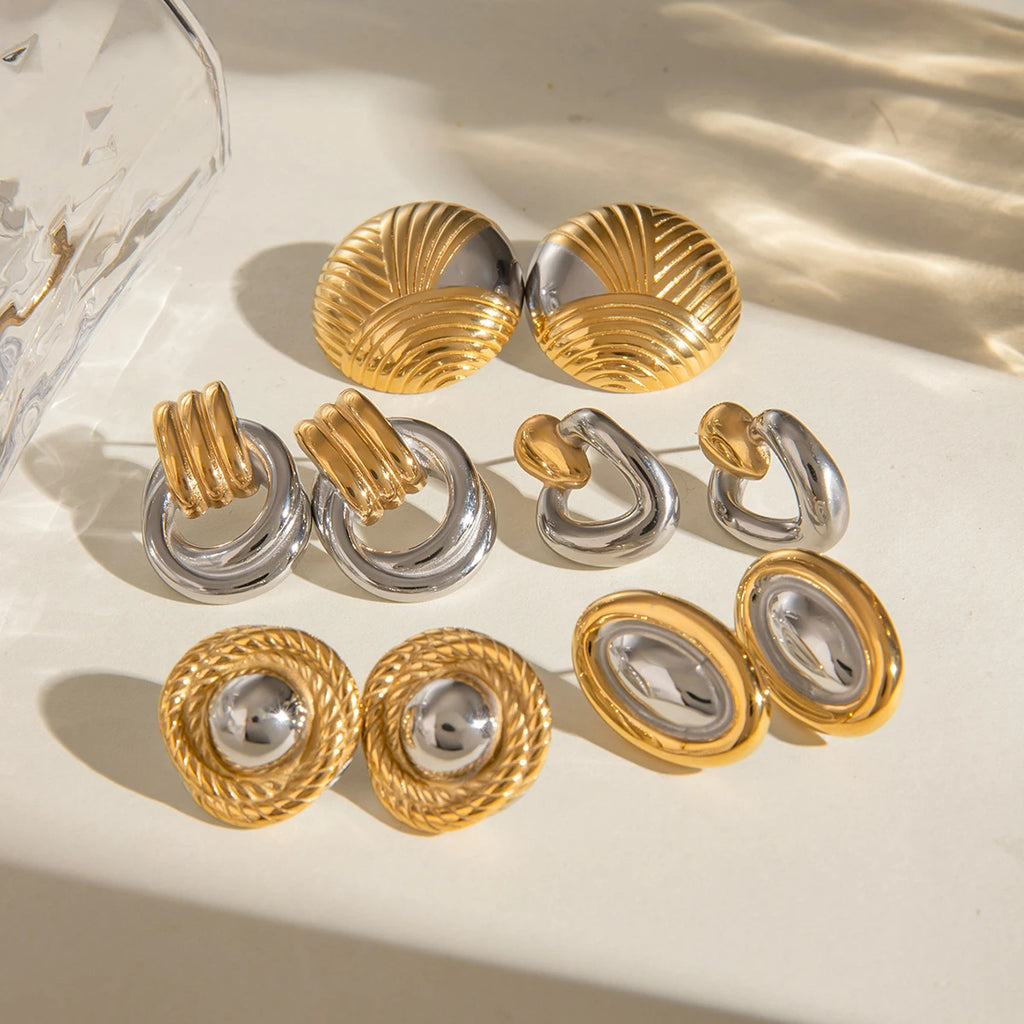 Two-Tone Fluted Square Earrings — Stainless Steel · PS358