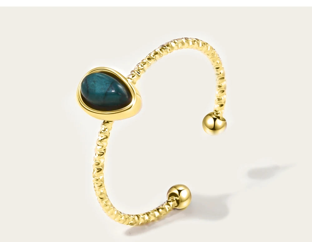 Turquoise Waterdrop Adjustable Ring — 316L Stainless Steel · PS478