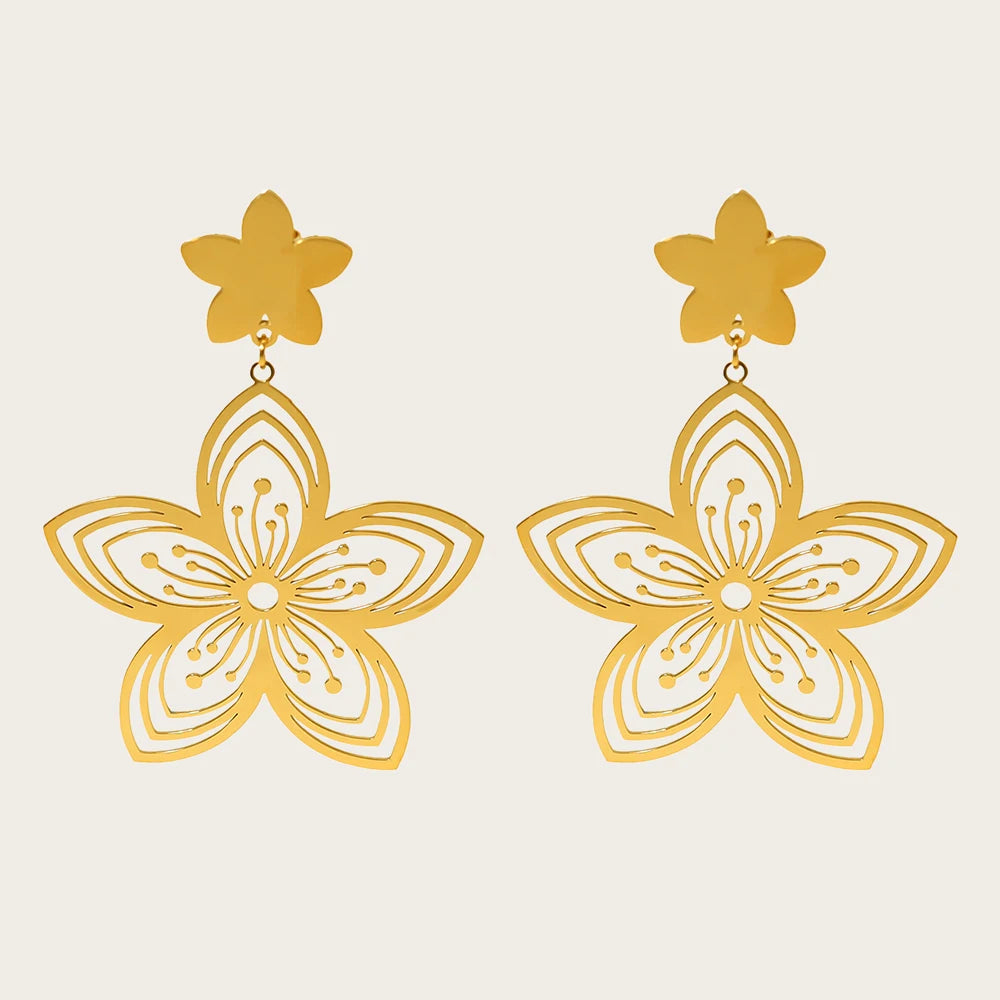 Drop Earrings Vintage Flower Hollow Dangle — 316L Stainless Steel · PS386