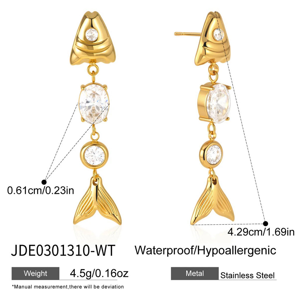 Fish Pendant CZ Earrings — Stainless Steel · PS305