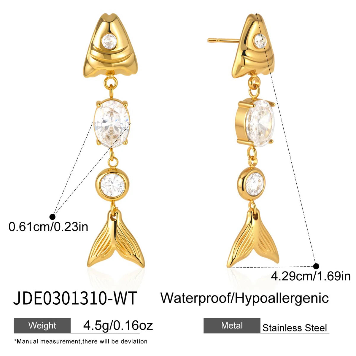 Fish Pendant CZ Earrings — Stainless Steel · PS305