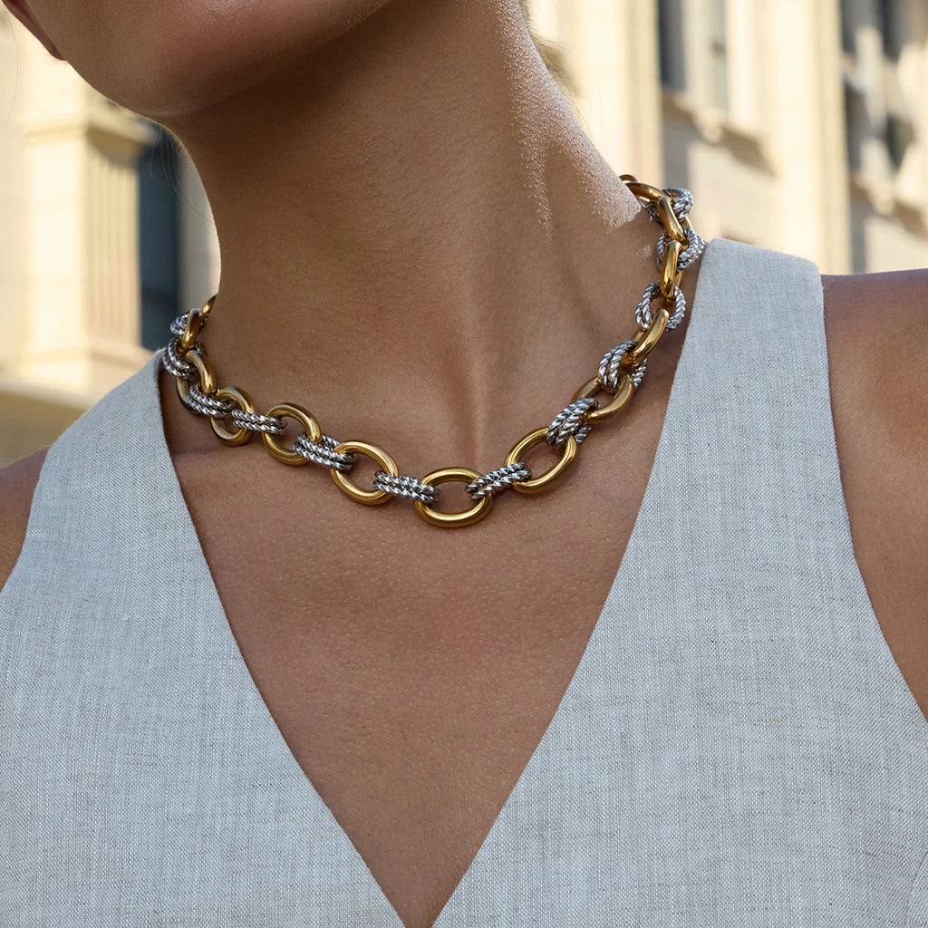 Two-Tone Chunky Chain Necklace — Stainless Steel · PS176
