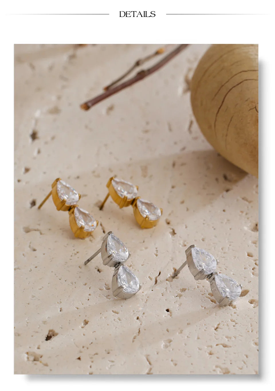 Cubic Zirconia Earrings — Gold-Plated Stainless Steel with Cubic Zirconia · PS1548