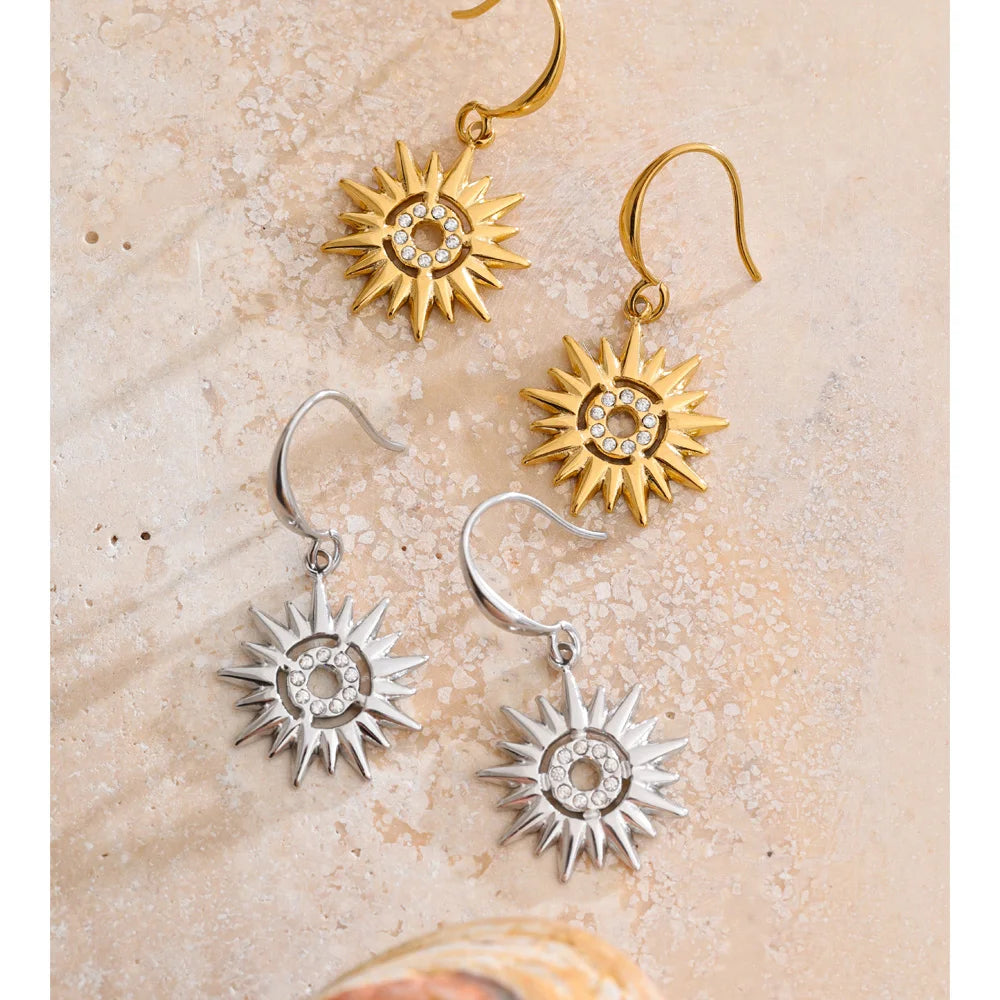 Cubic Zirconia Sun Earrings — Gold-Plated Stainless Steel with Cubic Zirconia · PS935