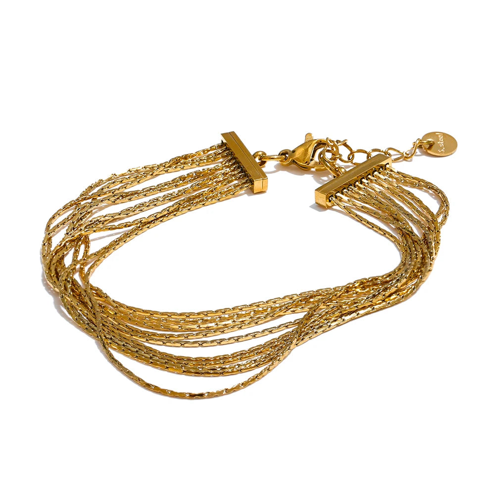 Geometric Chain Layered Bracelet — Gold-Plated Stainless Steel · PS1761