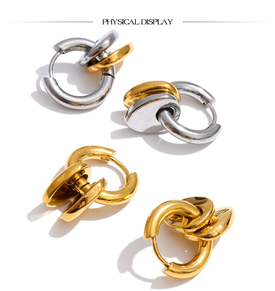 Heart geometric earrings in gold-plated stainless steel.
