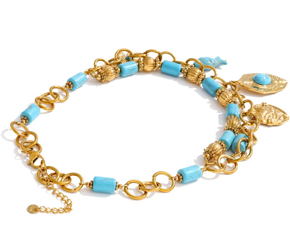 Natural stone geometric necklace in gold-plated stainless steel with natural stone.