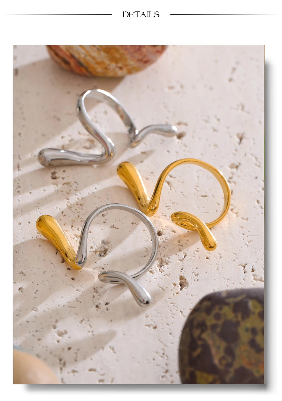 Geometric ring in 18K gold-plated stainless steel.