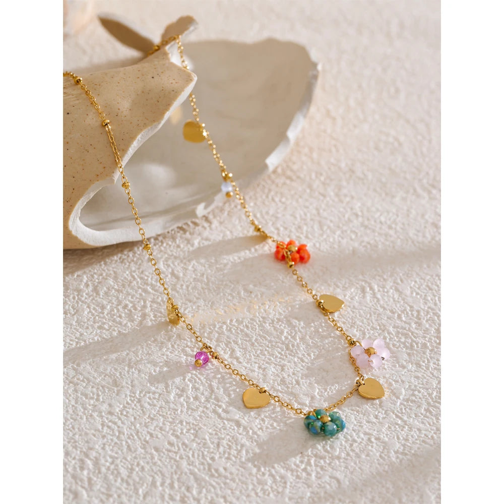 Crystal Flower Necklace — Gold-Plated Stainless Steel with Crystal · PS2306