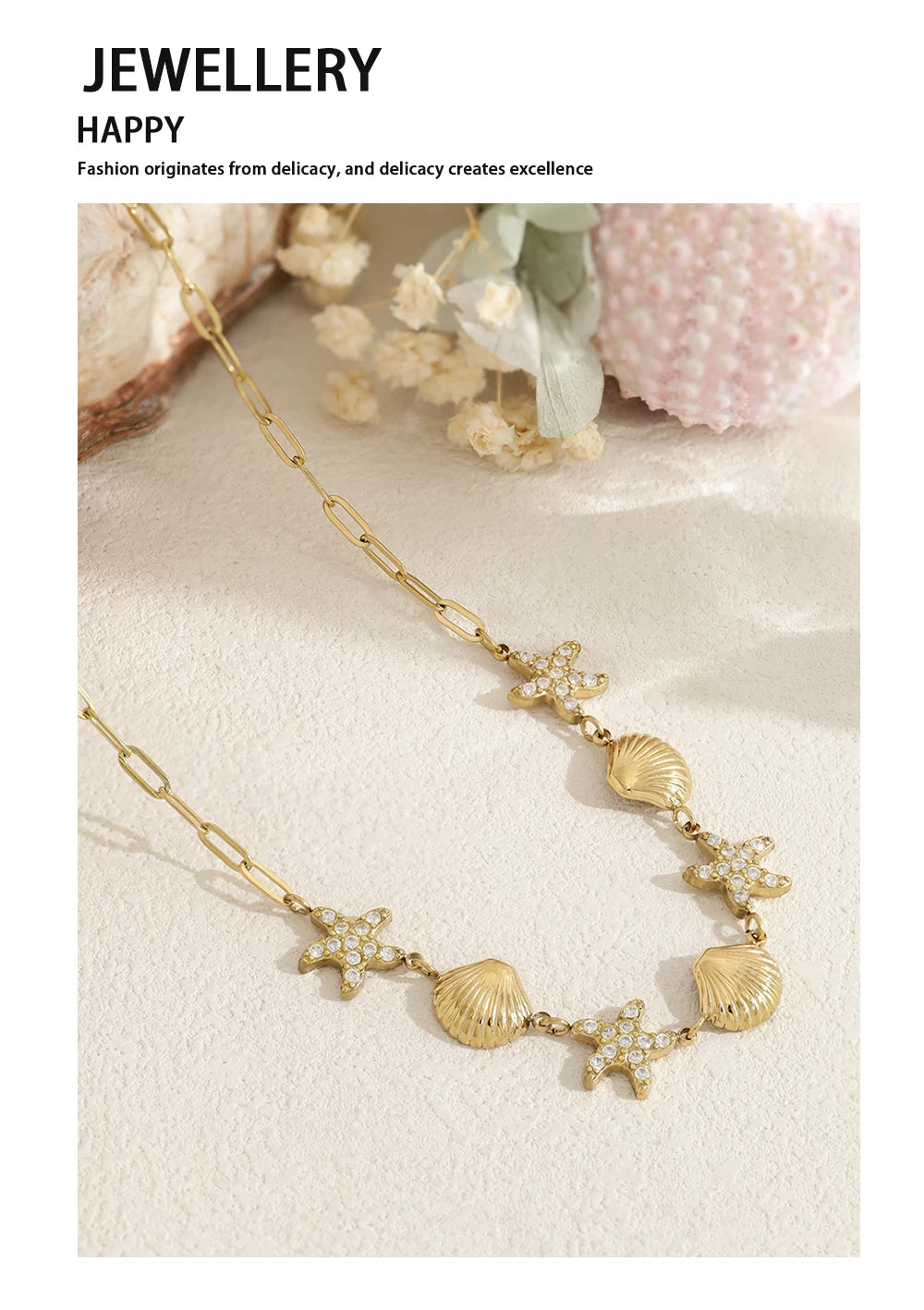 Necklace Starfish Shell Choker Beach Vacation — 316L Stainless Steel · PS398