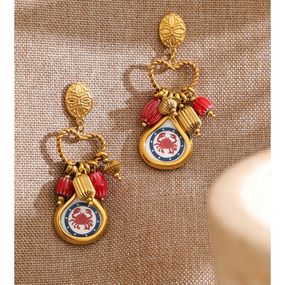 Enamel Heart Geometric Earrings — Gold-Plated Stainless Steel with Enamel · PS1026