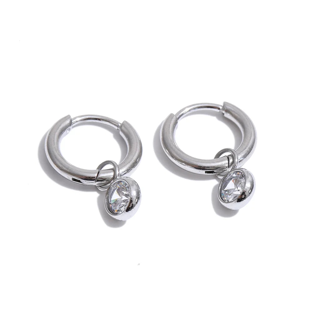 Cubic Zirconia Geometric Earrings — Gold-Plated Stainless Steel with Cubic Zirconia · PS1301
