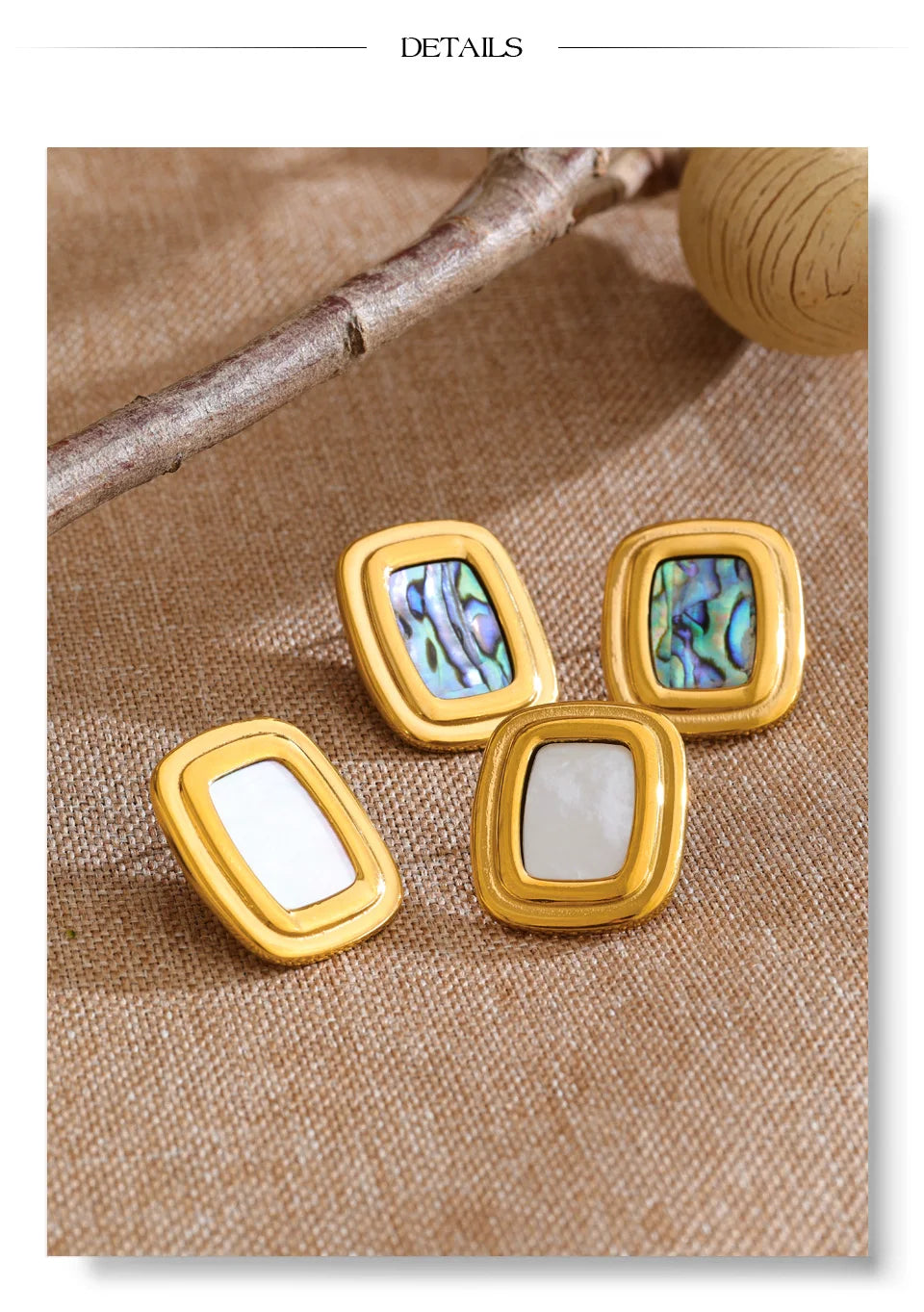 Shell geometric earrings in gold-plated stainless steel with shell.