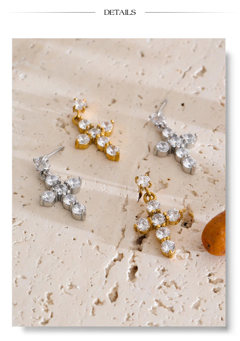 Cubic Zirconia Geometric Earrings — Gold-Plated Stainless Steel with Cubic Zirconia · PS1304
