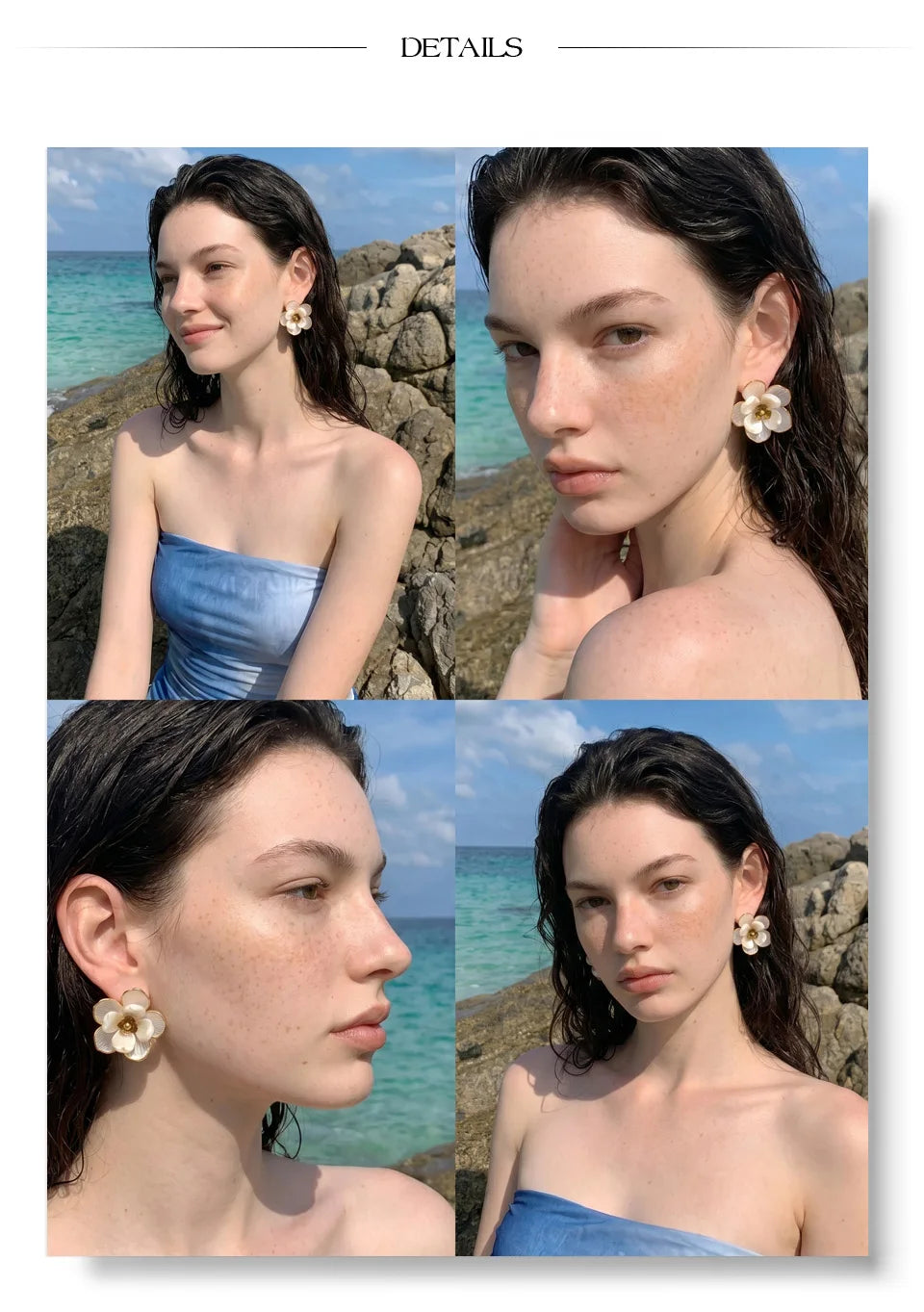 Resin flower earrings in gold-plated stainless steel with resin.