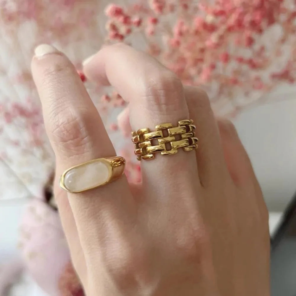Oval Stone Ring Stack — Stainless Steel · PS267