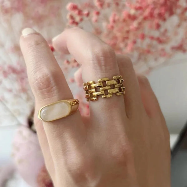 Oval Stone Ring Stack — Stainless Steel · PS267