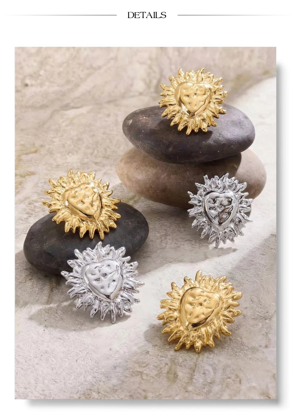 Heart geometric earrings in gold-plated stainless steel.