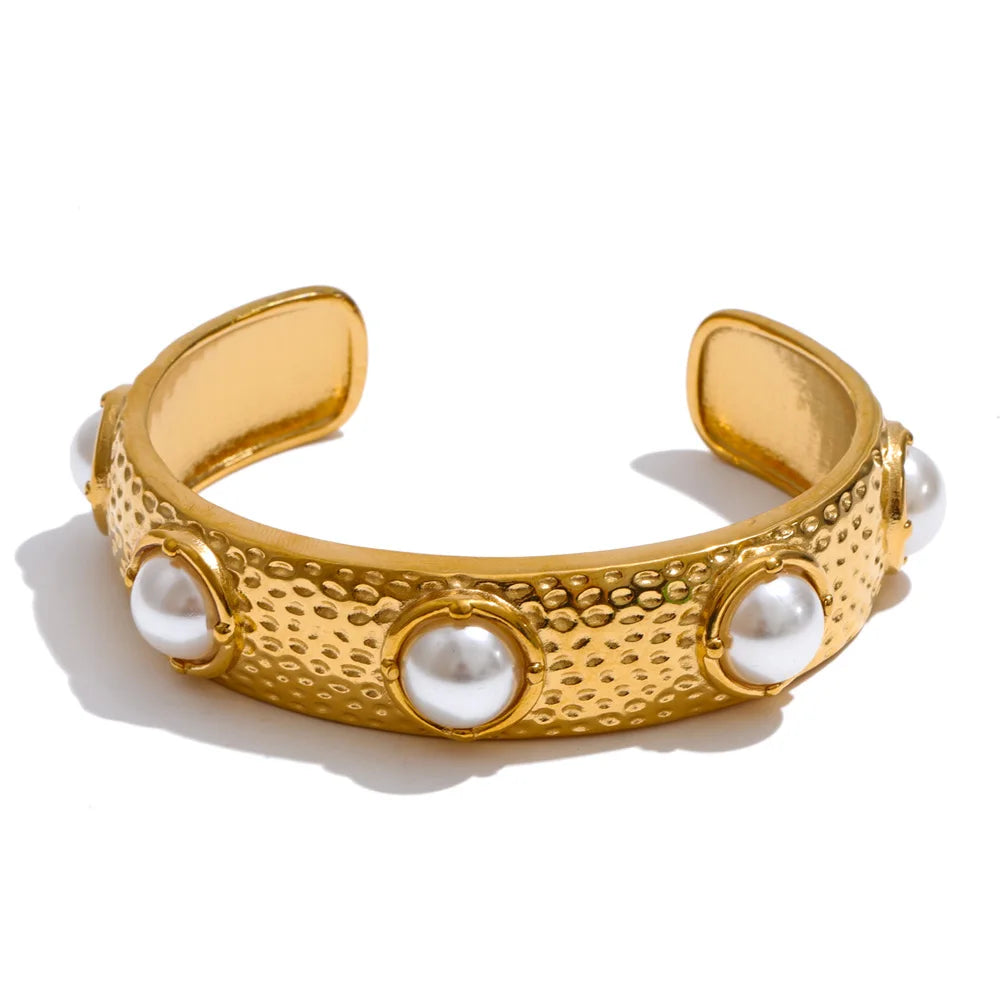 Pearl Geometric Bracelet — Gold-Plated Stainless Steel with Pearl · PS1399