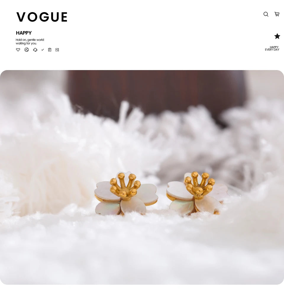 Shell flower earrings in stainless steel with shell.