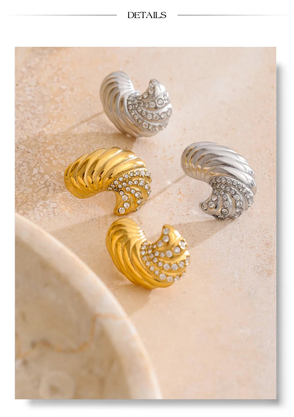 Cubic Zirconia Geometric Earrings — Gold-Plated Stainless Steel with Cubic Zirconia · PS917
