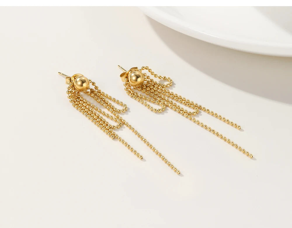 Stud Drop Tassel Earrings Metal Texture — 316L Stainless Steel · PS433