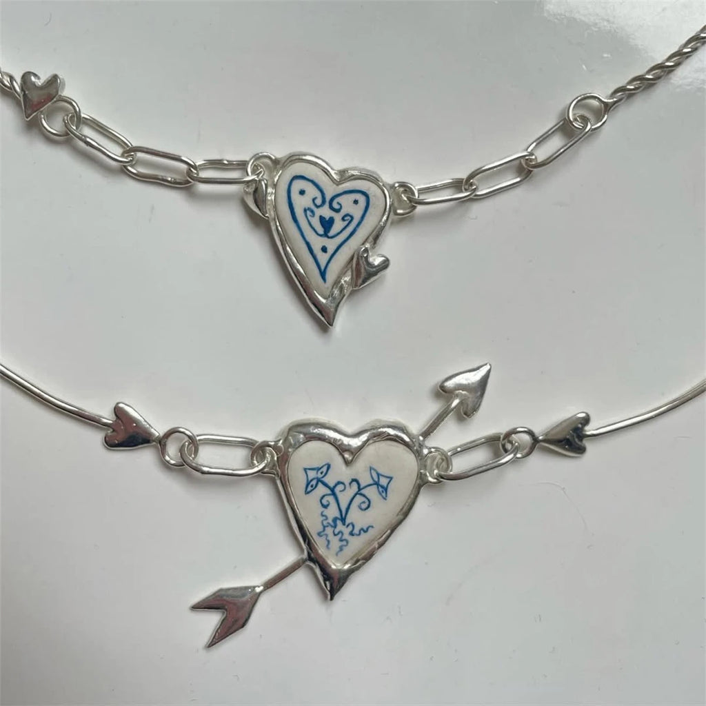 Vintage necklace with one arrow piercing personalized flower pattern, paperclip chain, gold-plated and color preserving