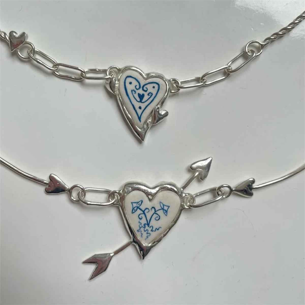 Vintage necklace with one arrow piercing personalized flower pattern, paperclip chain, gold-plated and color preserving