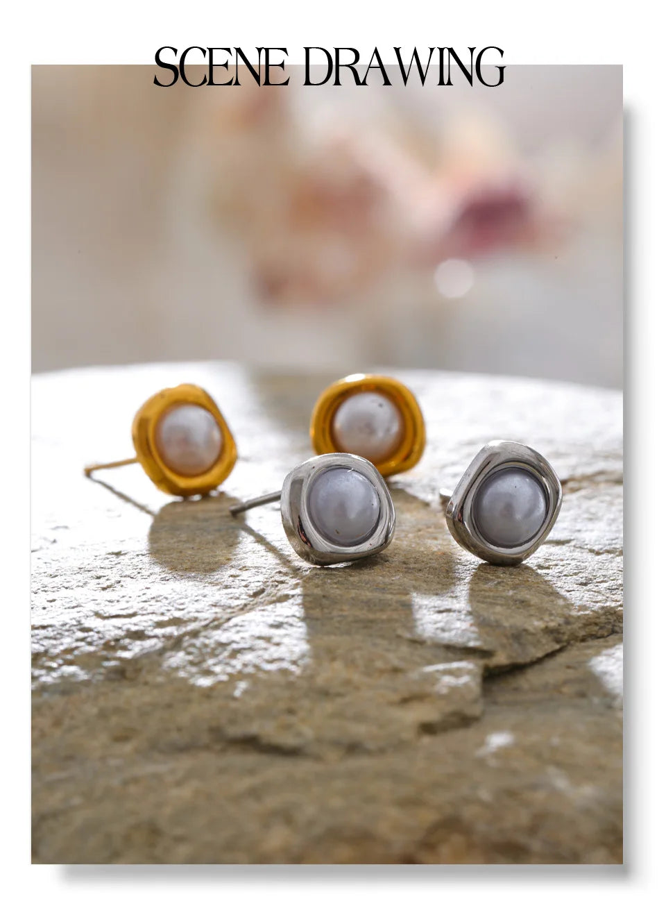 Pearl geometric earrings in gold-plated stainless steel with pearl.