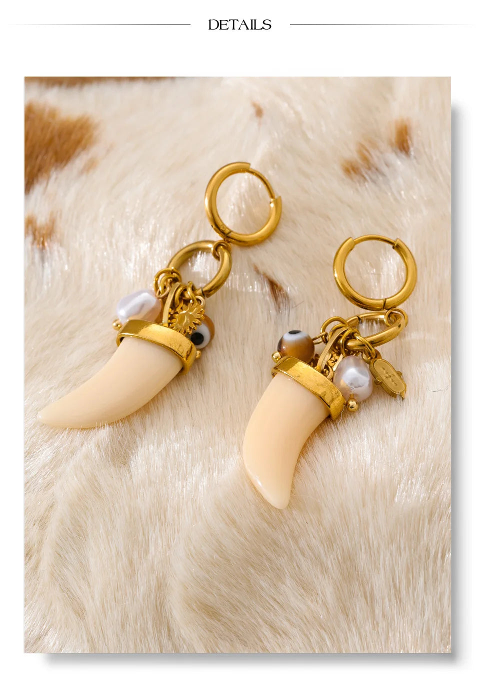 Pearl resin acrylic earrings in gold-plated stainless steel with pearl and resin.