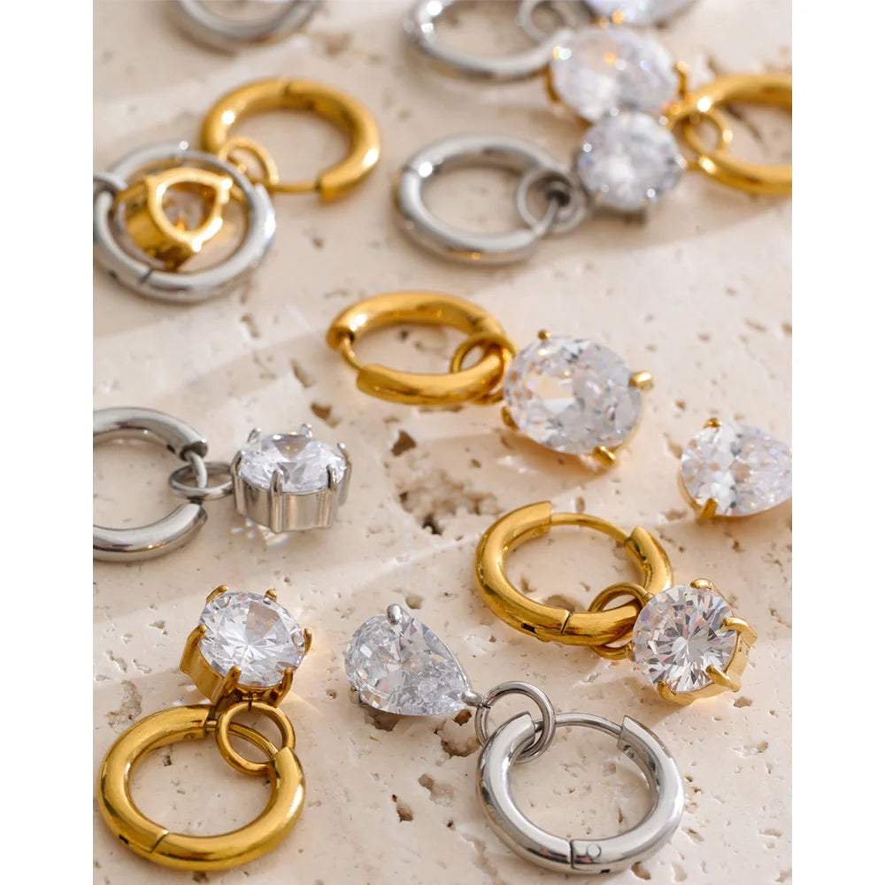 Cubic Zirconia Geometric Earrings — Gold-Plated Stainless Steel with Cubic Zirconia · PS1881