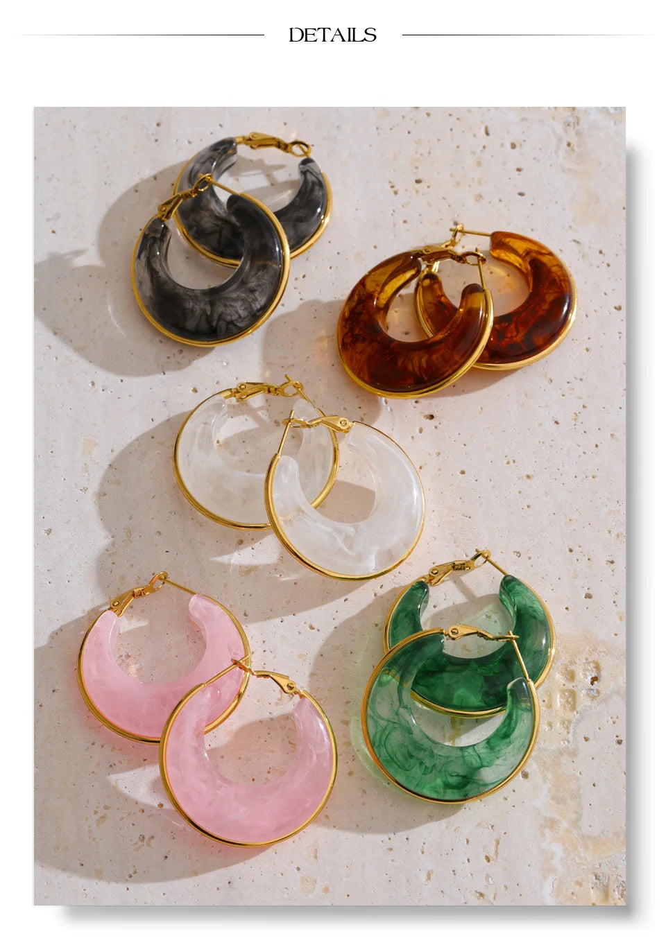 Black Acrylic Geometric Earrings — Gold-Plated Stainless Steel with Acrylic · PS2280