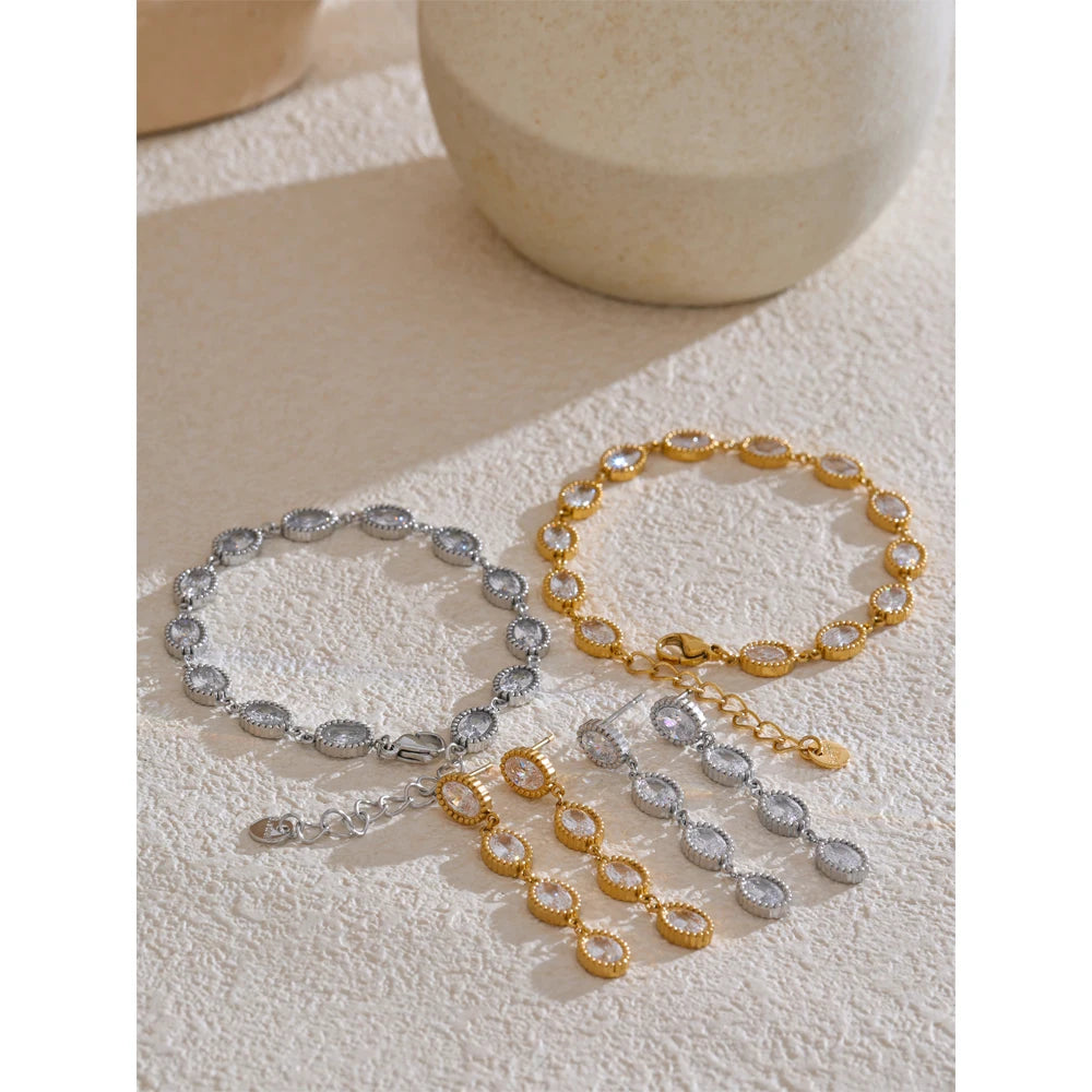 Cubic Zirconia Geometric Chain Earrings — Stainless Steel with Cubic Zirconia · PS1591
