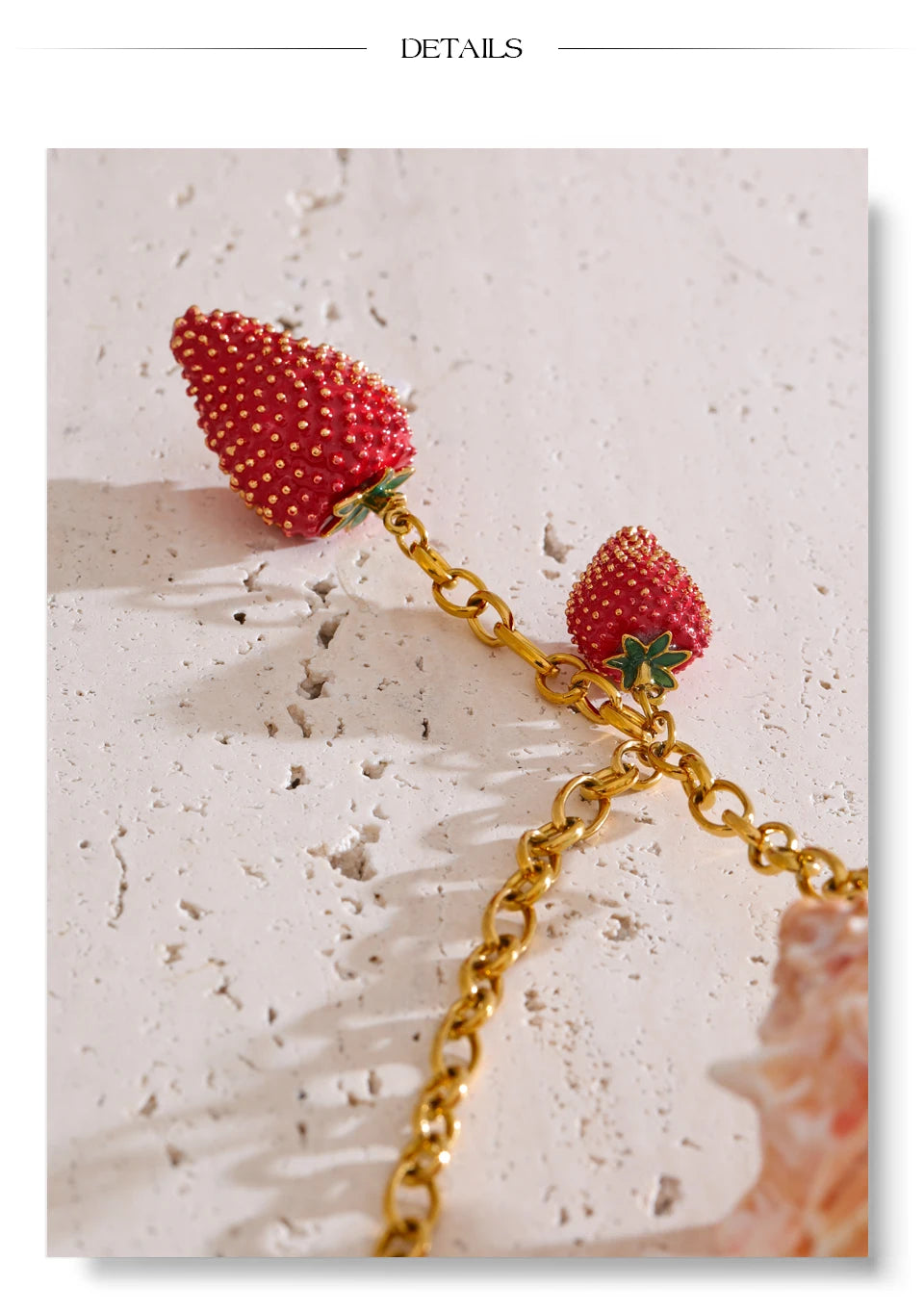 Red heart geometric necklace in gold-plated stainless steel.